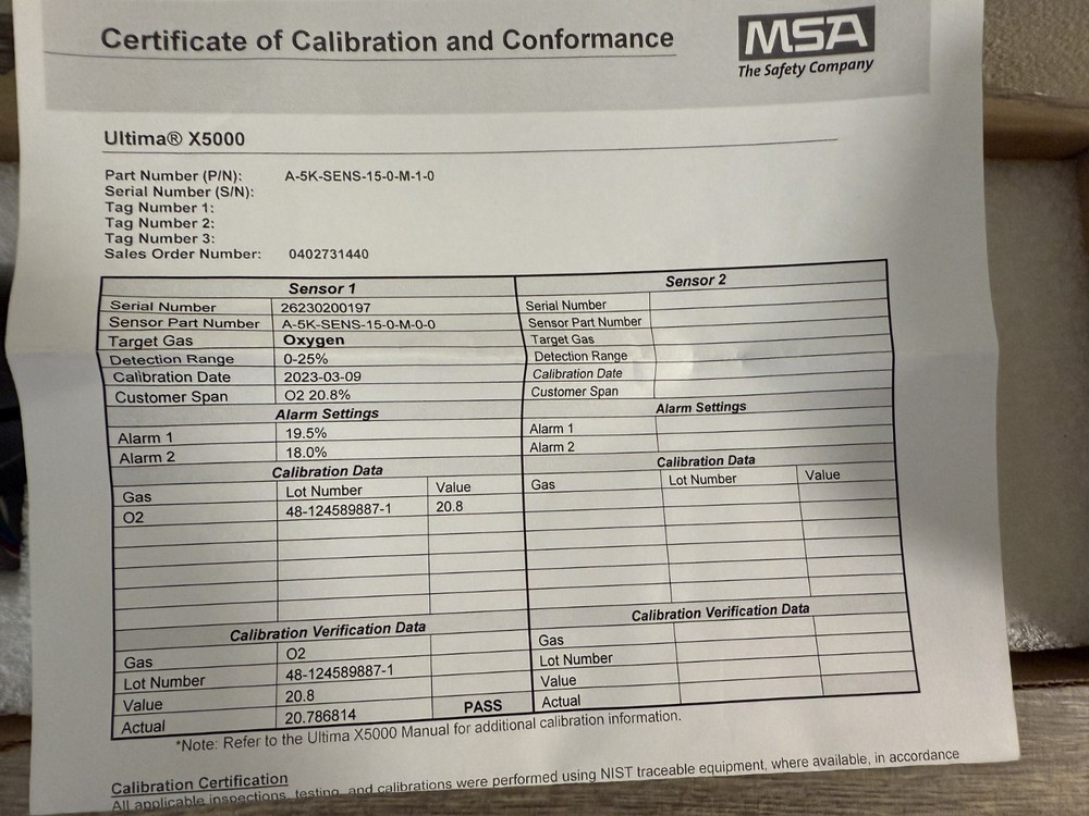 MSA X5000 Oxygen (O₂) XCELL Sensor – OPEN BOX NEW