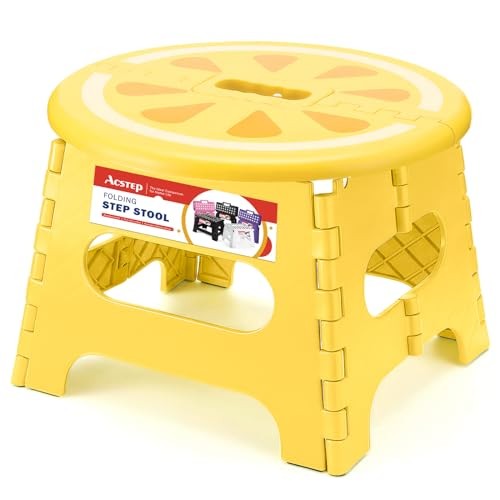 Folding Step Stool 9 Inch, Sturdy Collapsible Step Stool Foldable Lemon Yellow
