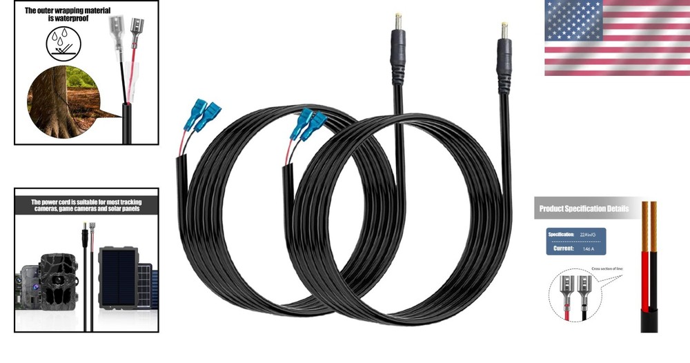 Durable 2-Pack Trail Camera Power Cable - Reliable DC Connection, 1.46A Capacity