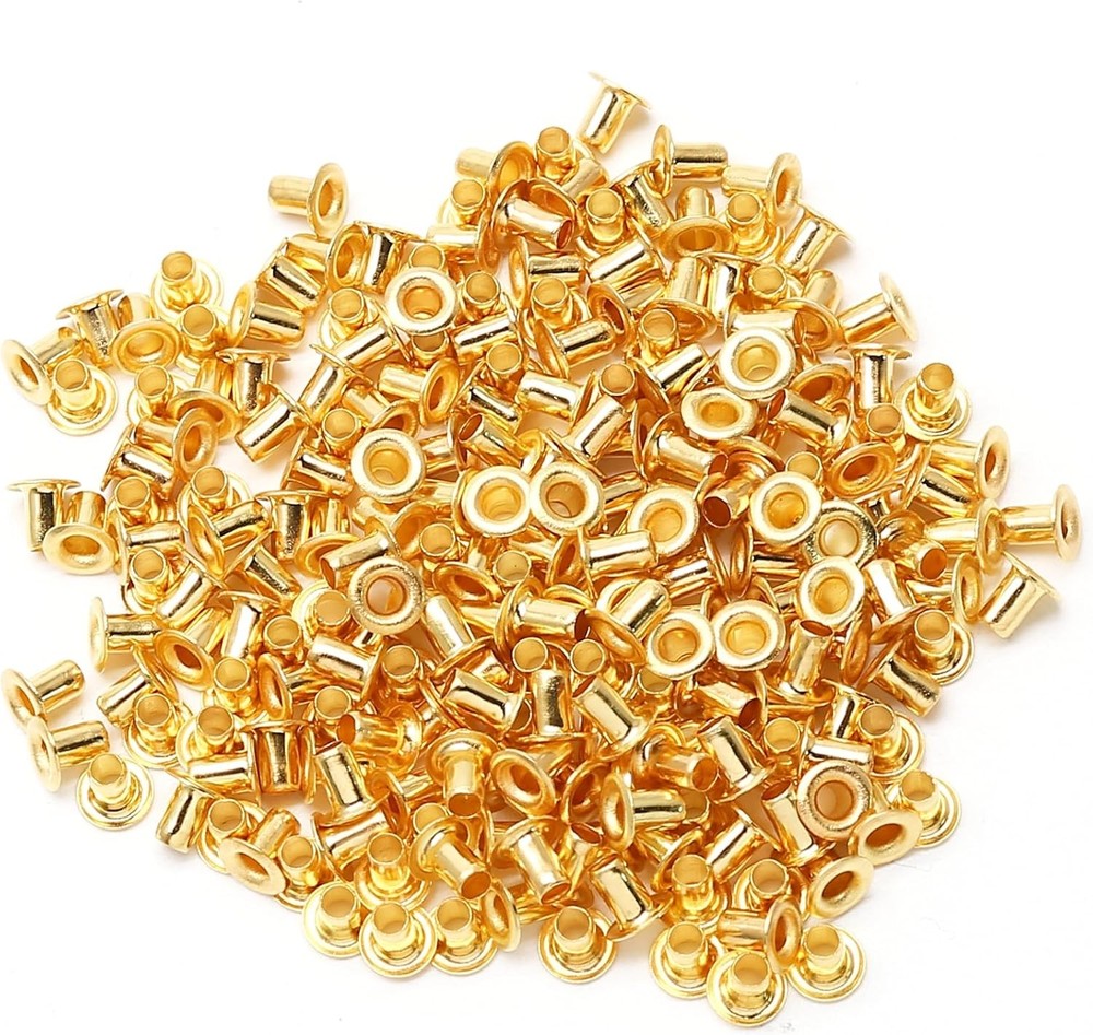 Litoexpe 2MM Tiny Grommets Eyelets 200 Pcs, Self Backing 2 MM, Gold