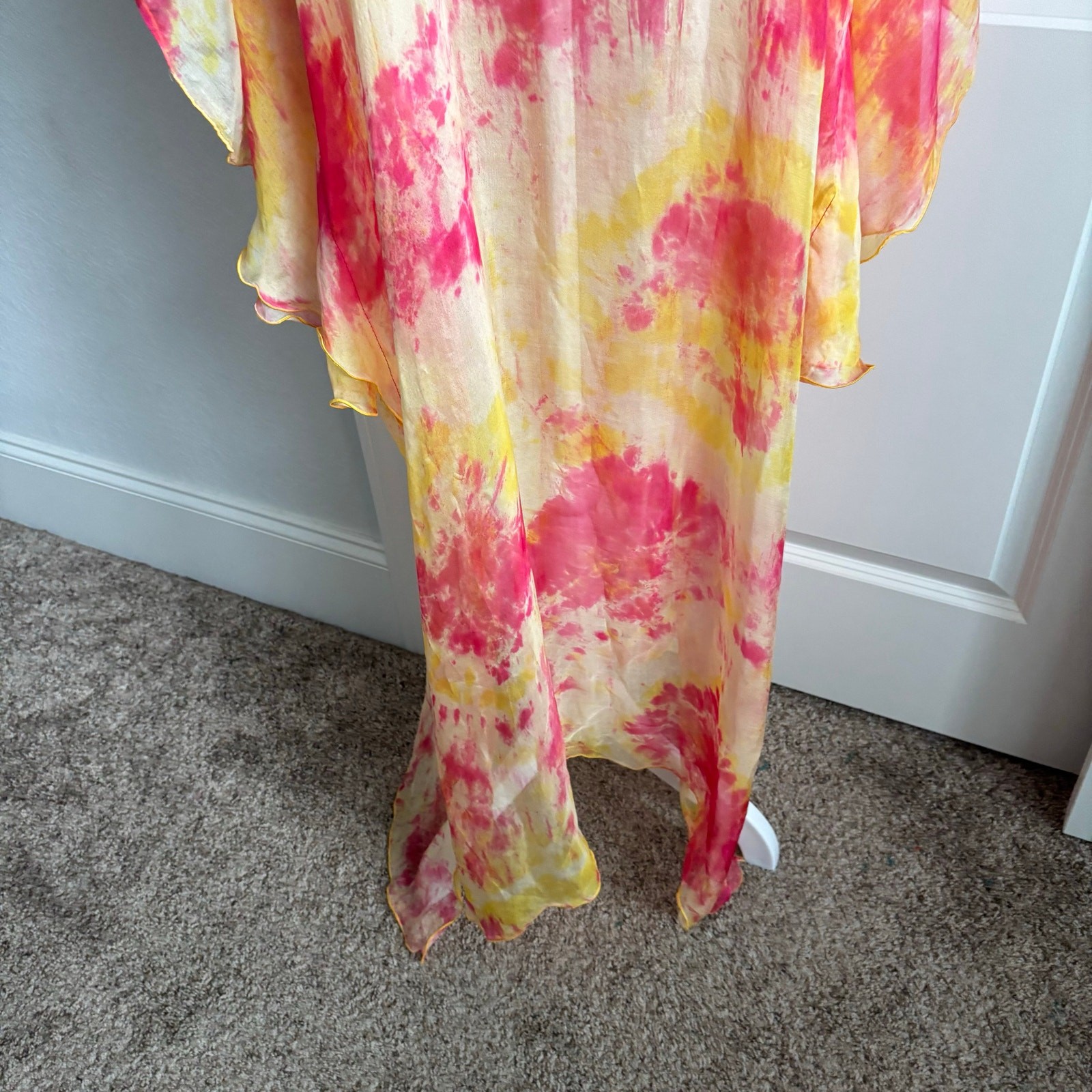 Stunning Silk Women’s Tie Dye Multicolor Kaftan Boho Ethereal Coverup OS