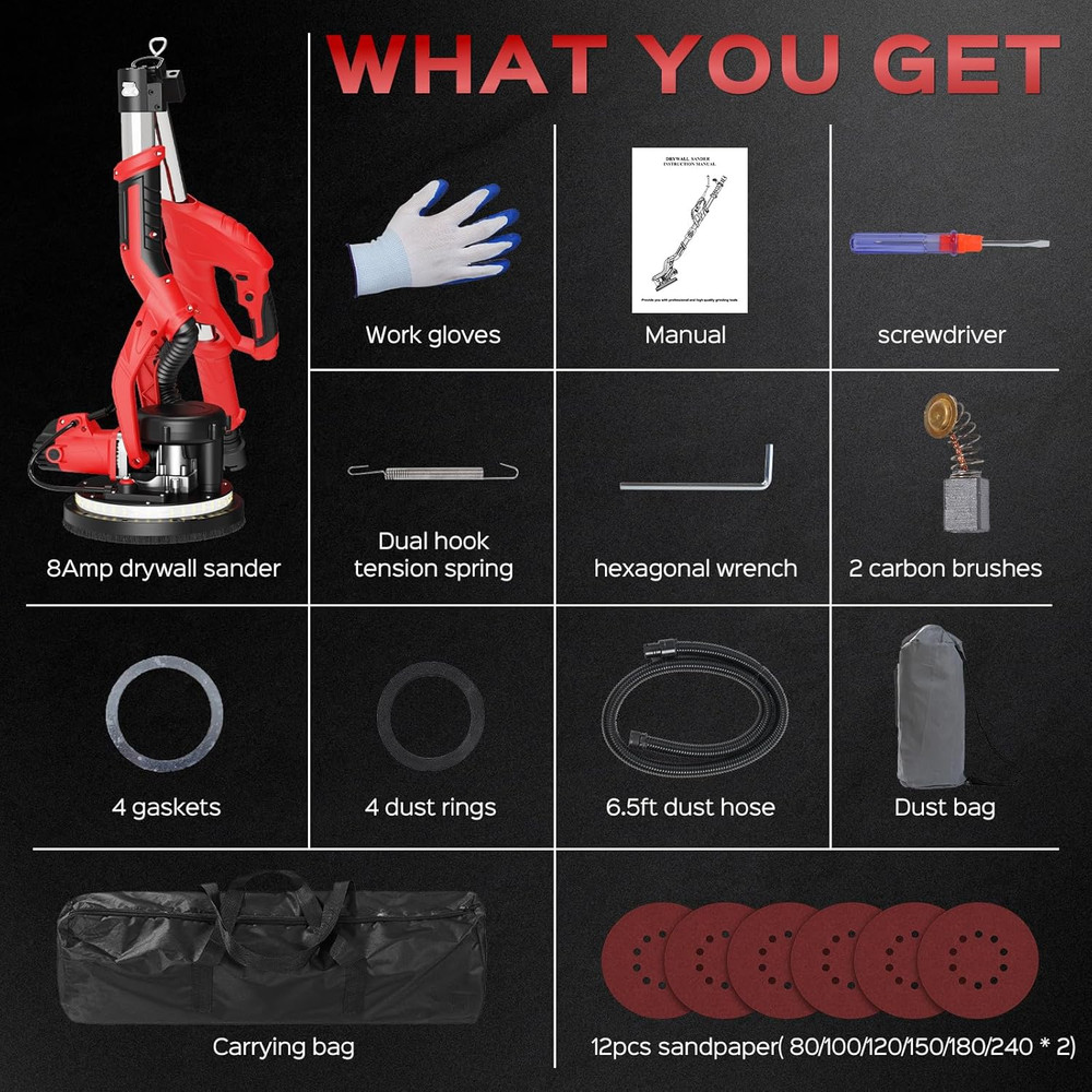 Drywall Sander, 2025 Upgraded 8-Amp Popcorn Ceiling Removal Tool with 7 Variable