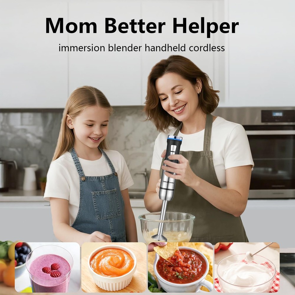 Cordless Hand Blender, Immersion Blender Handheld USB Rechargeable 8 Variable Sp