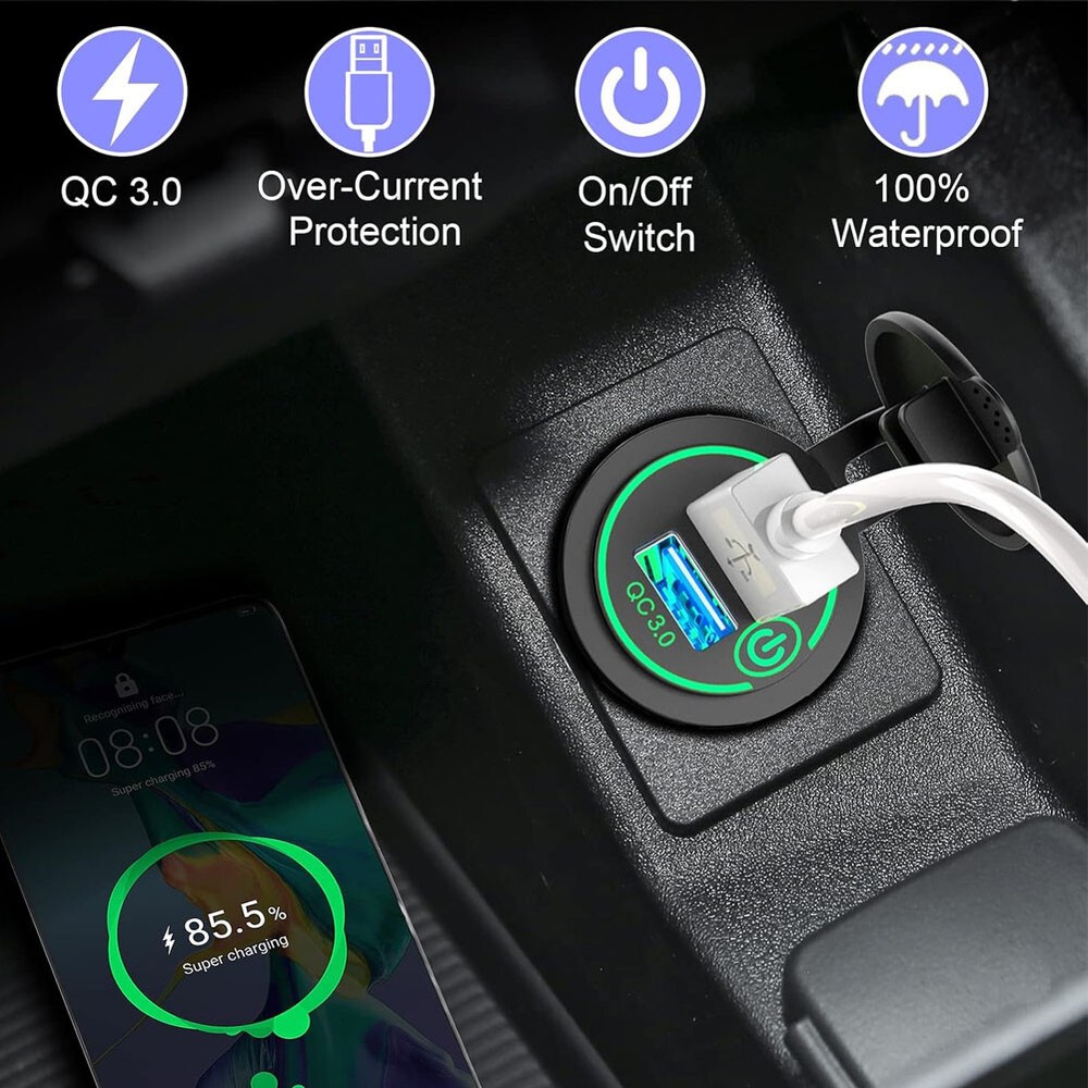 2PCS USB Outlet Quick Charge Socket 3.0 Dual USB Power Outlet with Touch Switch
