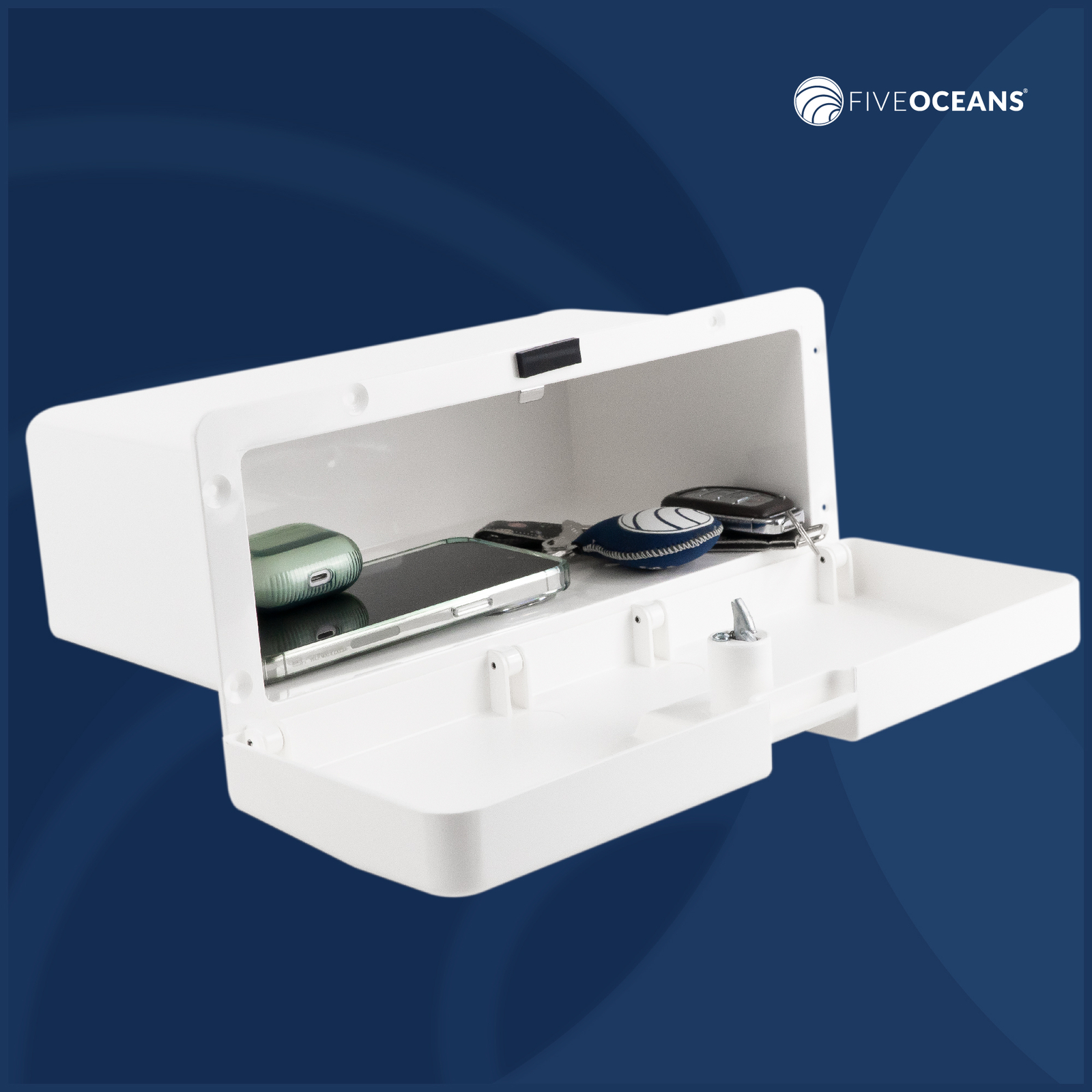 Boat Glove Box, Lockable with 2 Keys, High-Impact and UV-Resistant White Plastic
