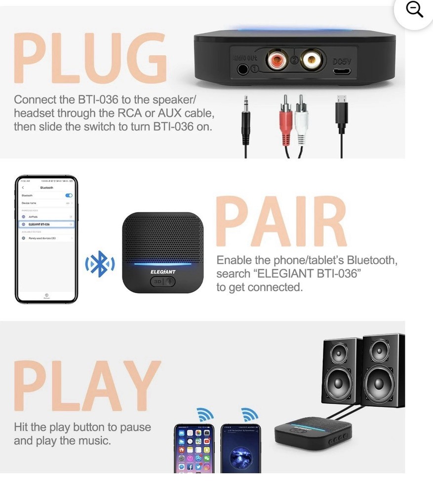 Elegiant Bluetooth Smart Receiver HIFI Wireless Audio Bluetooth 5.0 3D surround