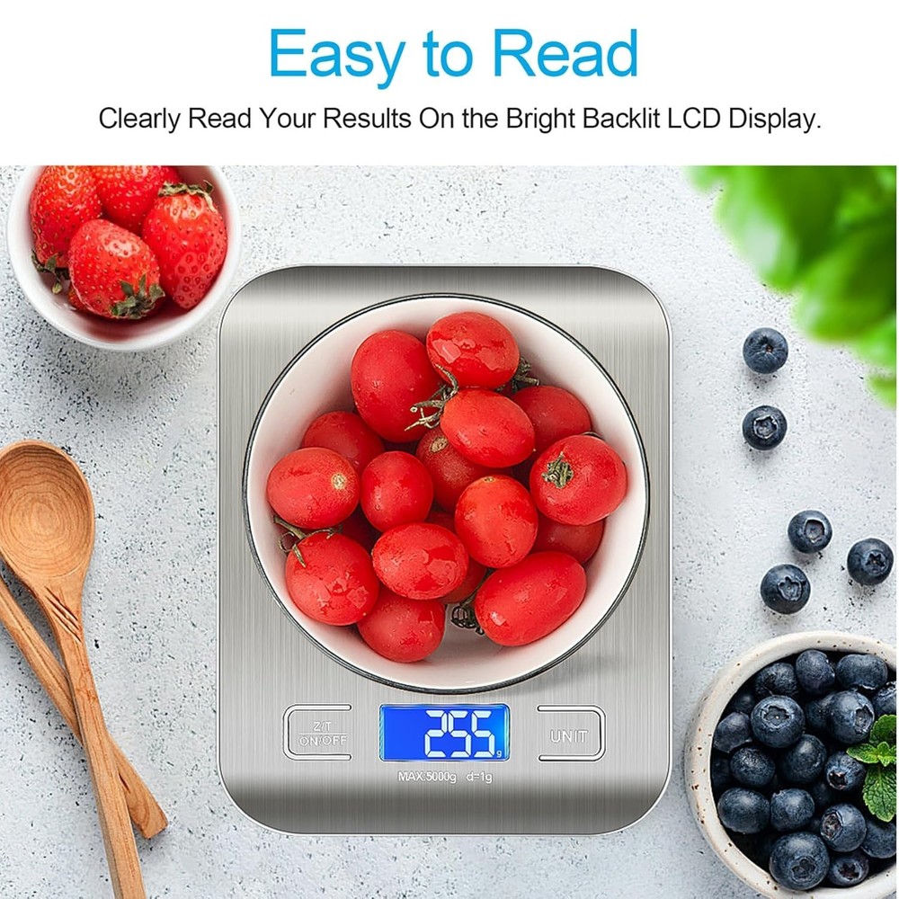 Compact Kitchen Scale - 11 lbs Capacity with Tare Function & Easy Clean Design