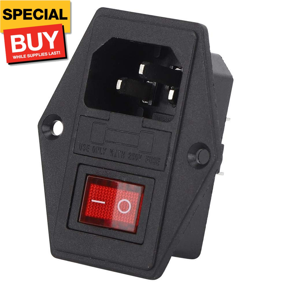 3 Pin Power Socket Switch, AC 16A 250V Inlet Module Plug Fuse Switch, Brass Cont
