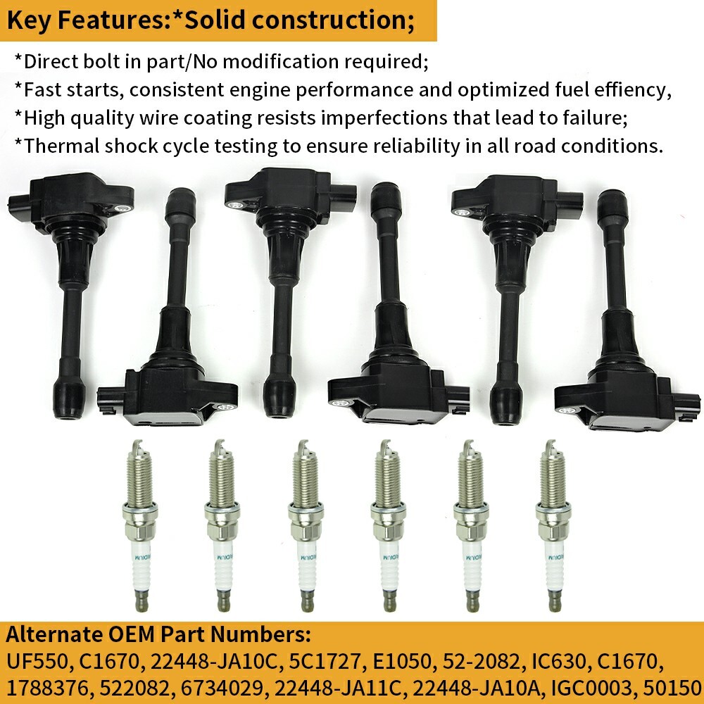 6 Spark plugs and Ignition coils packs fits Nissan Maxima Infiniti 3.5 V6 UF550