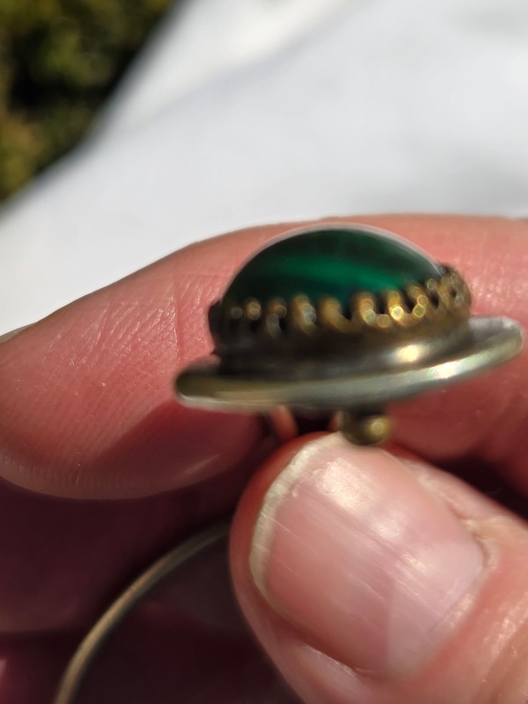 Vtg. foldable magnifier w/possible malachite stone in handle.