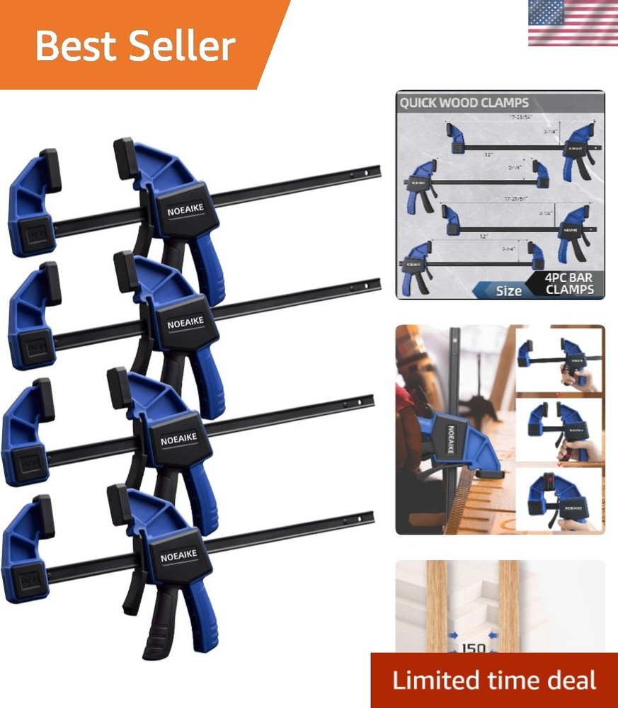 Durable 12-Inch Woodworking Clamps Set (4-Pack) with Quick Spreader Function