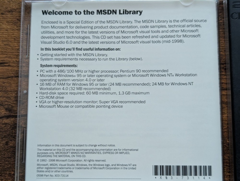 Microsoft MSDN Library Visual Studio 6.0 (1998) 2-CD Set w/ Case Windows 95/98 N