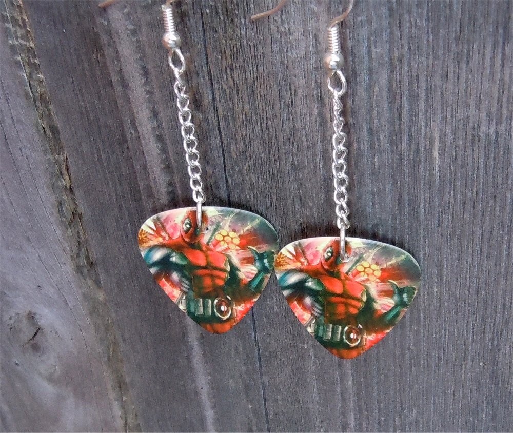 Deadpool Dangling Guitar Pick Earrings