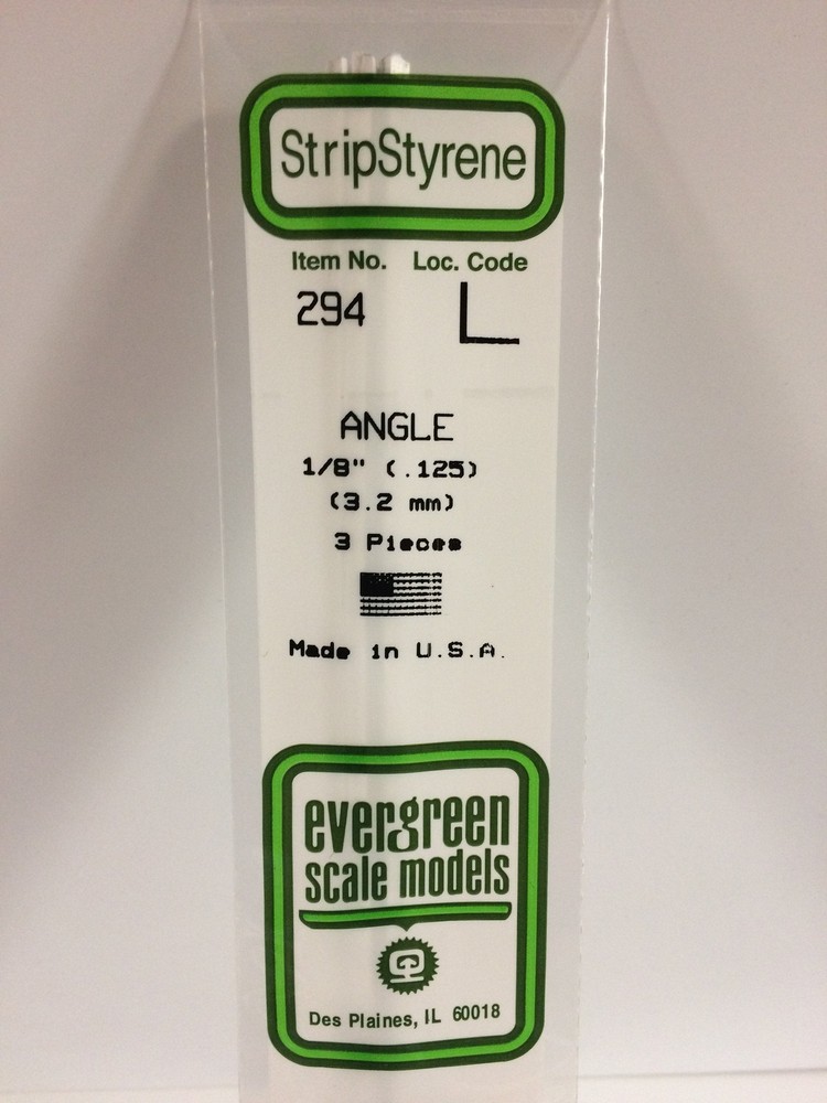 Evergreen Scale Models 294 Styrene Angle 1/8" (3 Pack)