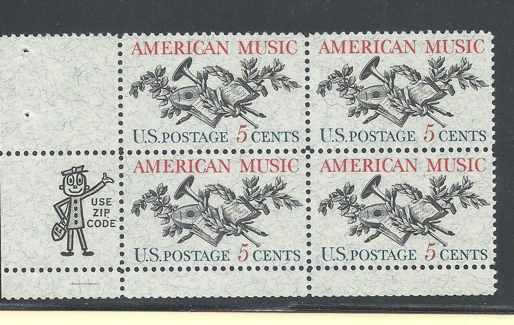 USA EFO  S1252 American Music 5 cent 1964 issue bottom gutter snipe