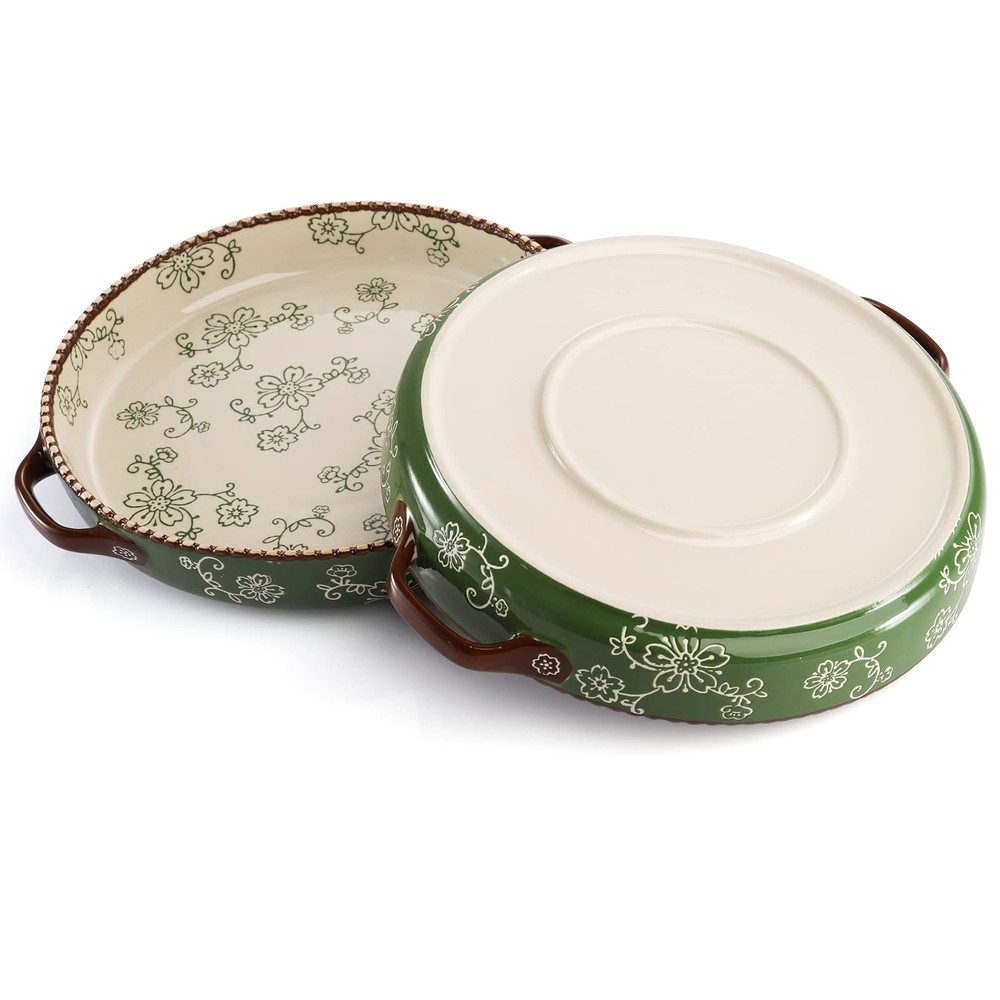 AVLA 2-Pack 9" Ceramic Pie Pans, Round Baking Dish w/Handle, 28 oz