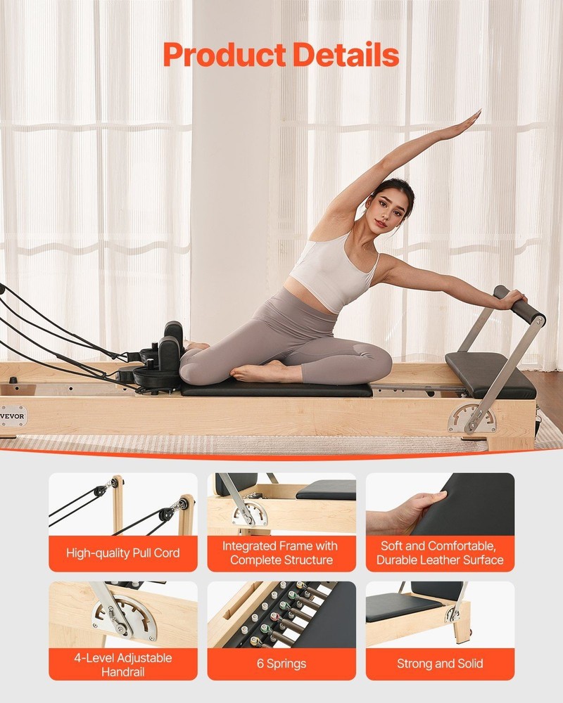 Pilates Exercise Bed 400lb Support Level Adjustable Wooden Reformer Set