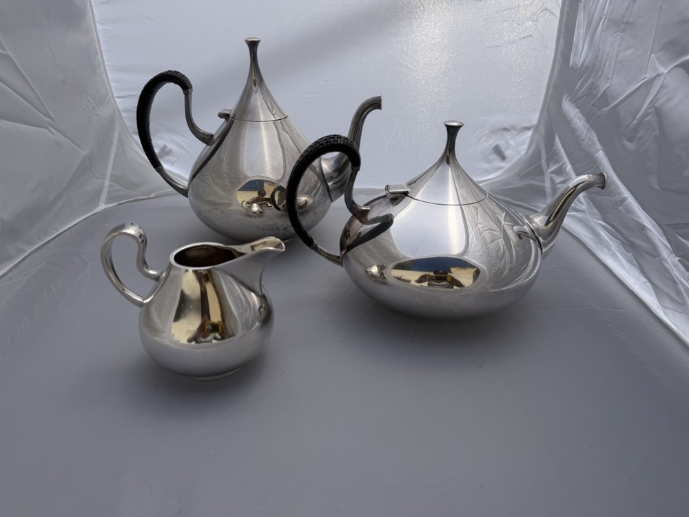 John Prip Reed Barton Dimension Coffee Pot + Teapot + Creamer Silverplate