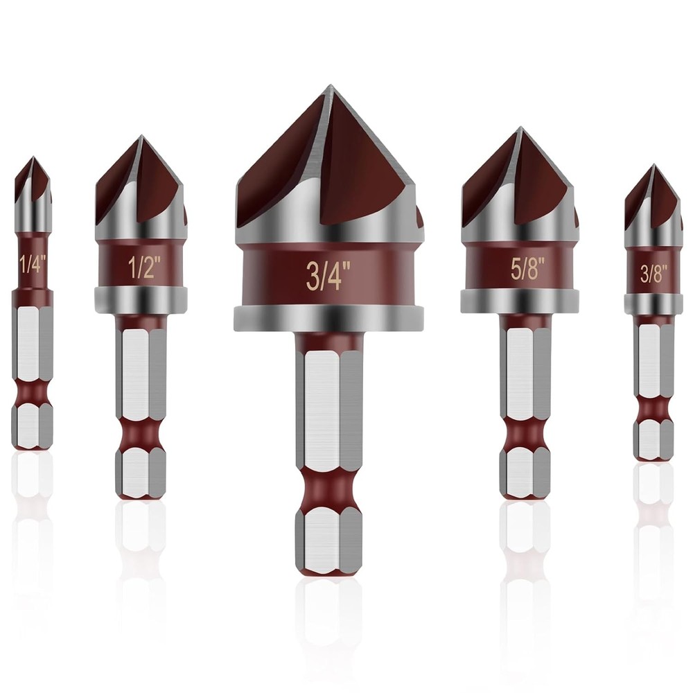 5PCS Countersink Drill Bit Set, 82 Degree HSS Counter Sink for...