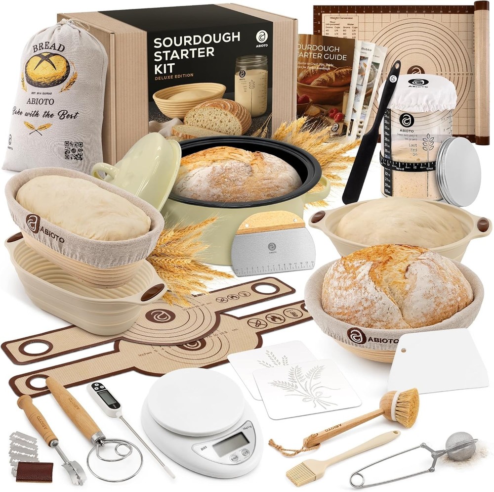 Complete Sourdough Baking Kit with Proofing Baskets & 34oz Jar for Perfect Bread