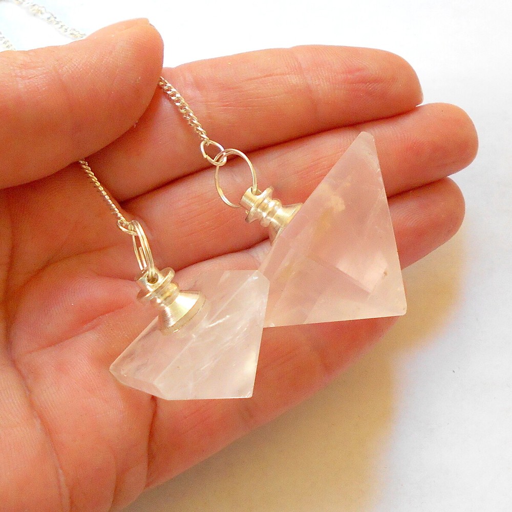 Rose Quartz Gemstone Pyramid Pendulum for Divination and Dowsing