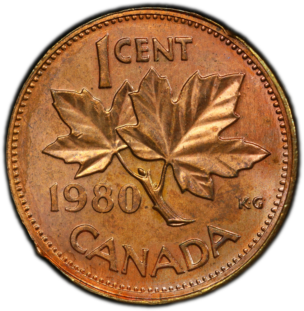 Mint Error - 1980 Canada 1 Cent Struck with Two Reverse Dies PCGS MS64 RD