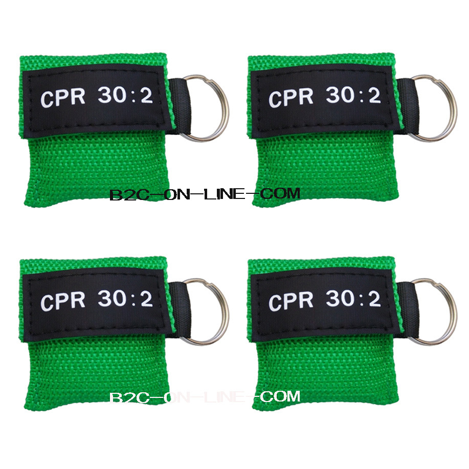 100 CPR MASK KEYCHAIN CPR FACE SHIELD AED GREEN WRITING CPR 30:2