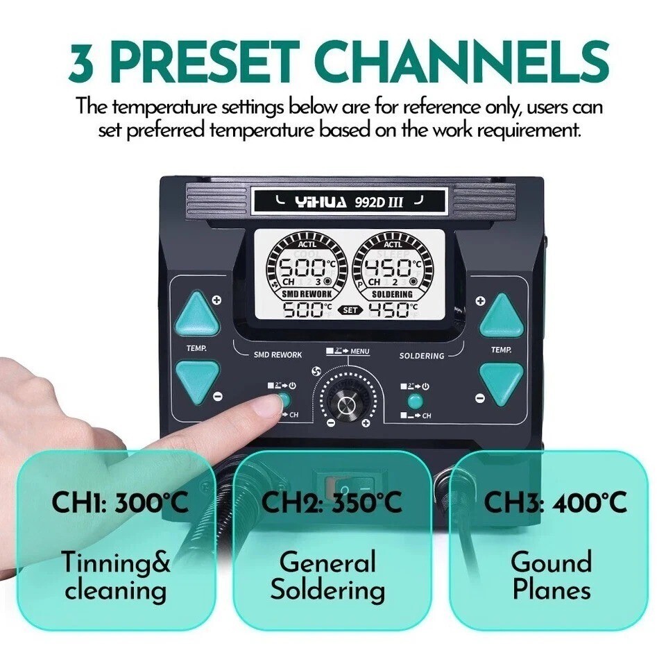 YIHUA 992D-III 2-in-1 Precision Soldering Station Digital Hot Air Rework Station