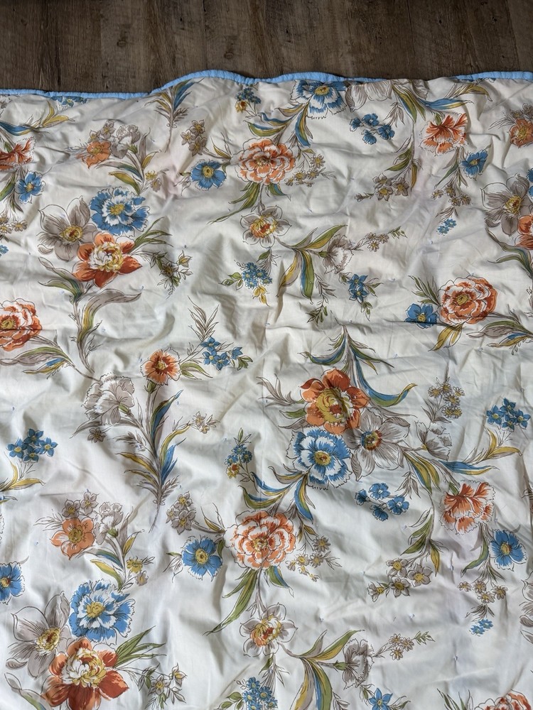 Handmade Rag Quilt Patchwork Tied Multicolor 87x75” Cotton Throw Bedspread