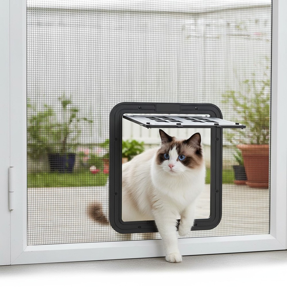 Medium Pet Cat Door Flap Magnetic Lockable Sliding Screen Gate Frame