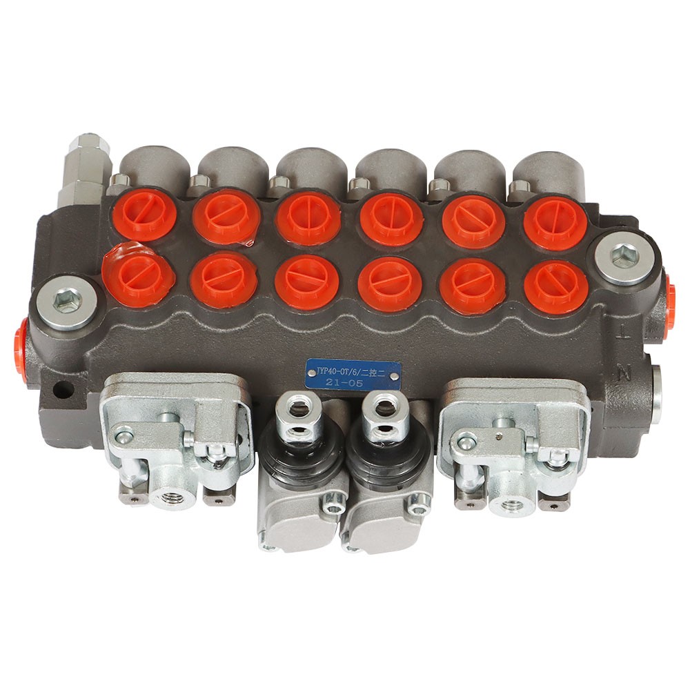 Hydraulic Backhoe 11 GPM Directional Control Valve 6 Spool With 2 Joysticks