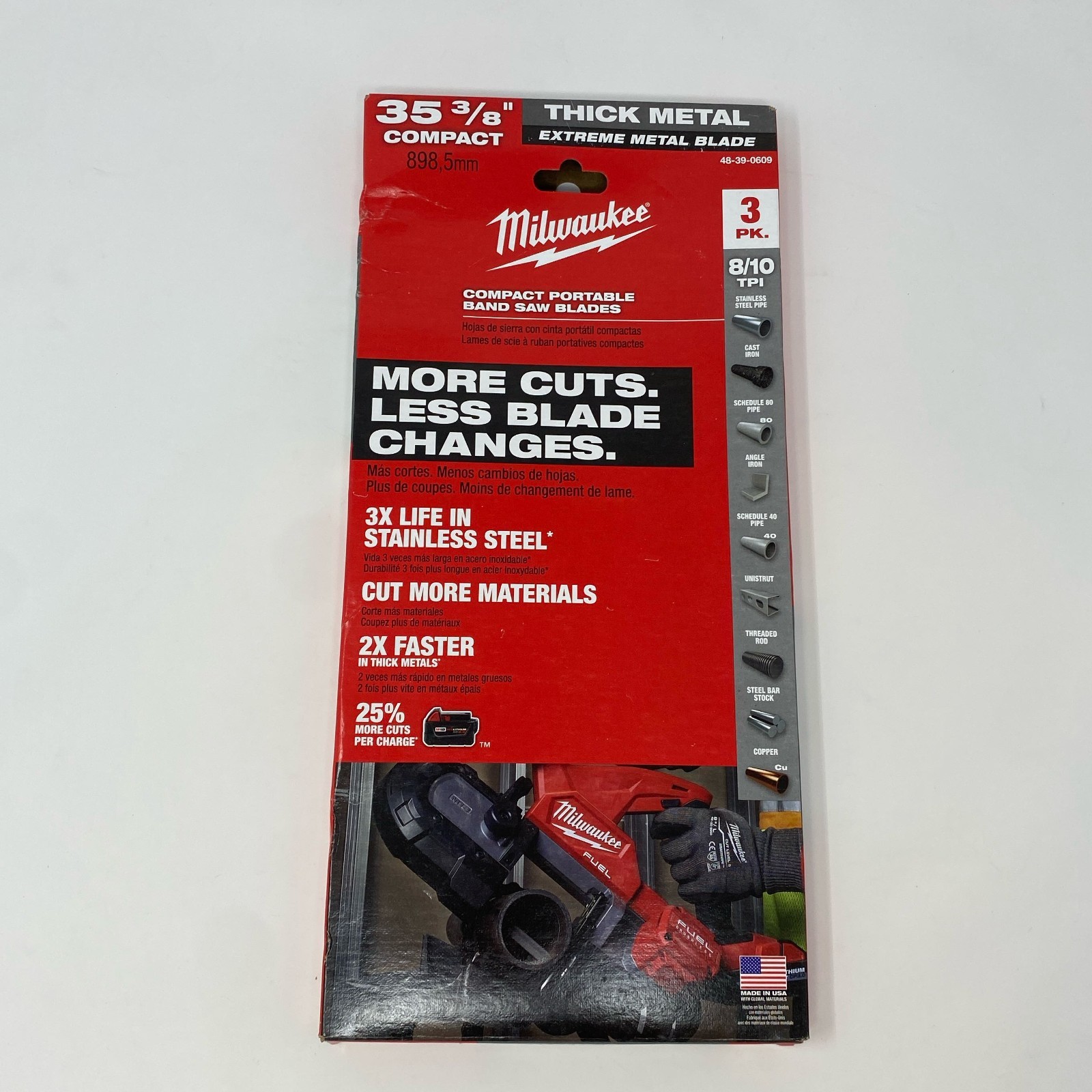 Milwaukee 35-3/8 in 8/10 TPI Extreme Thick Metal Compact Band Saw Blades, 3-Pack