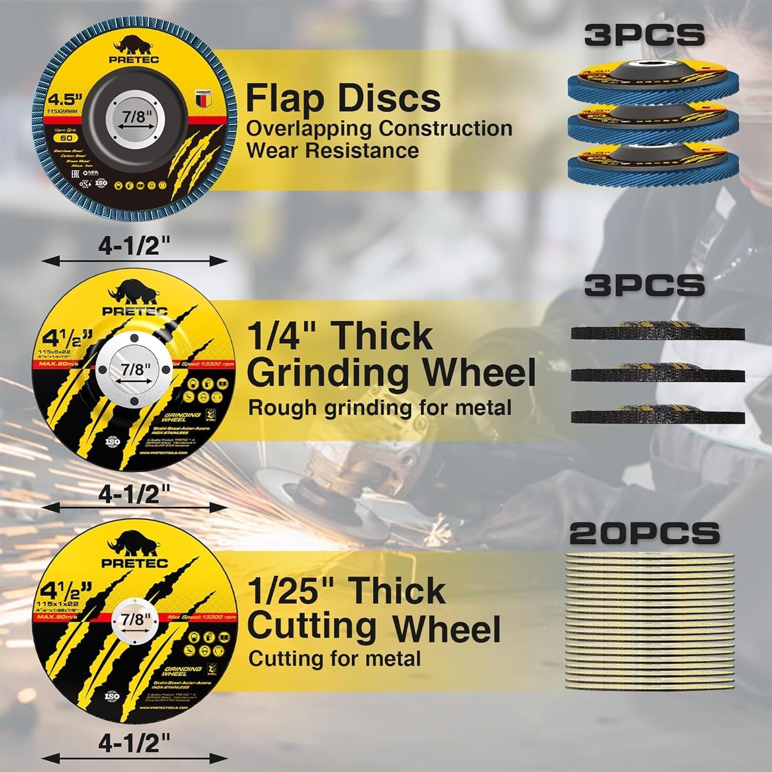 4.5" 4-1/2 Cut Off Wheel&Grinding Wheel Set,26Pcs for Angle Grinder,Flap Disc