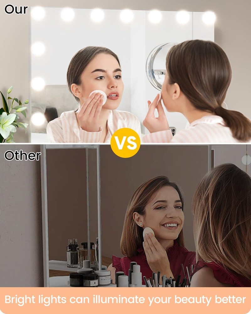 23x18" Lighted Vanity Mirror with 15 LED Bulbs, 3X Magnification & Touch Control