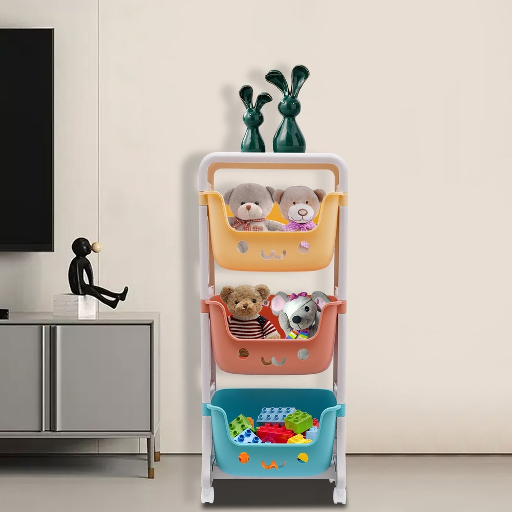 Storage Organizer, 3-Tier Stackable Rolling Cart, Storage Bins Organizer+Wheels