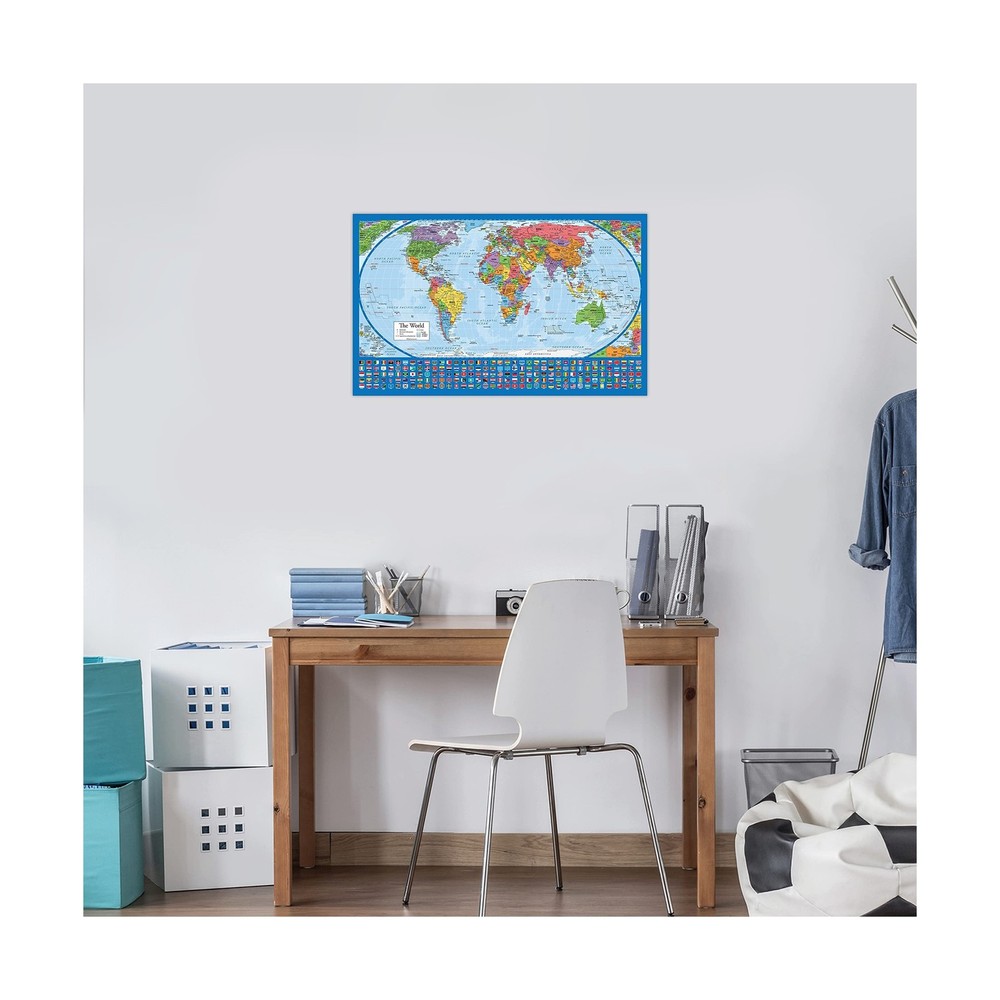 2 Pack - Laminated World Map Poster & USA Map Set - Equal Earth world map des...