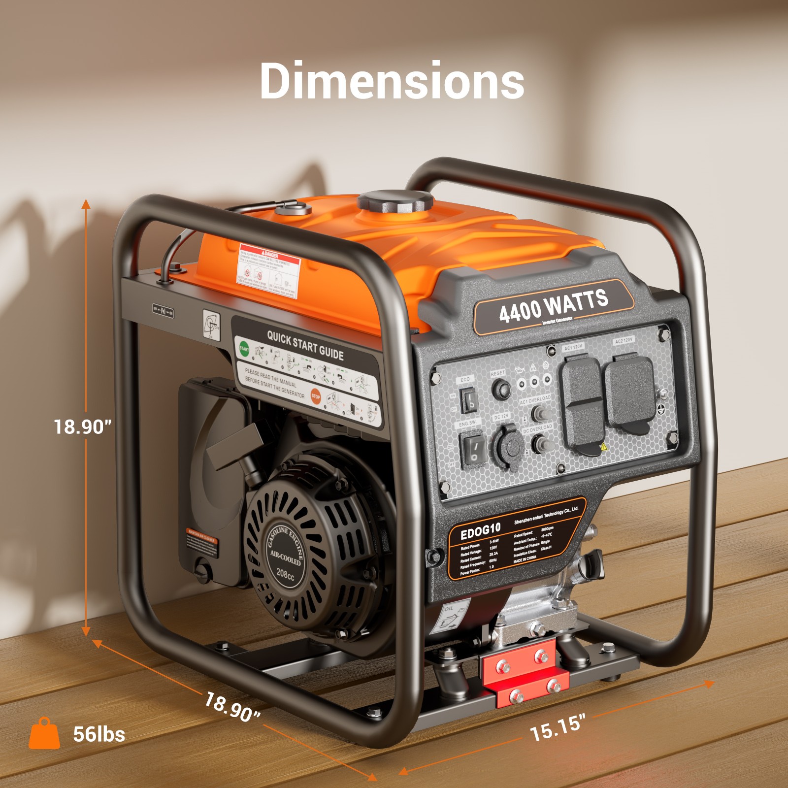 Efurden 4400W Portable Inverter Generator Gas Powered ECO for Home Backup Camp