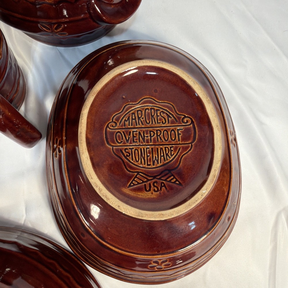 MarCrest Ovenproof Stoneware Pottery Brown Glazes Set USA