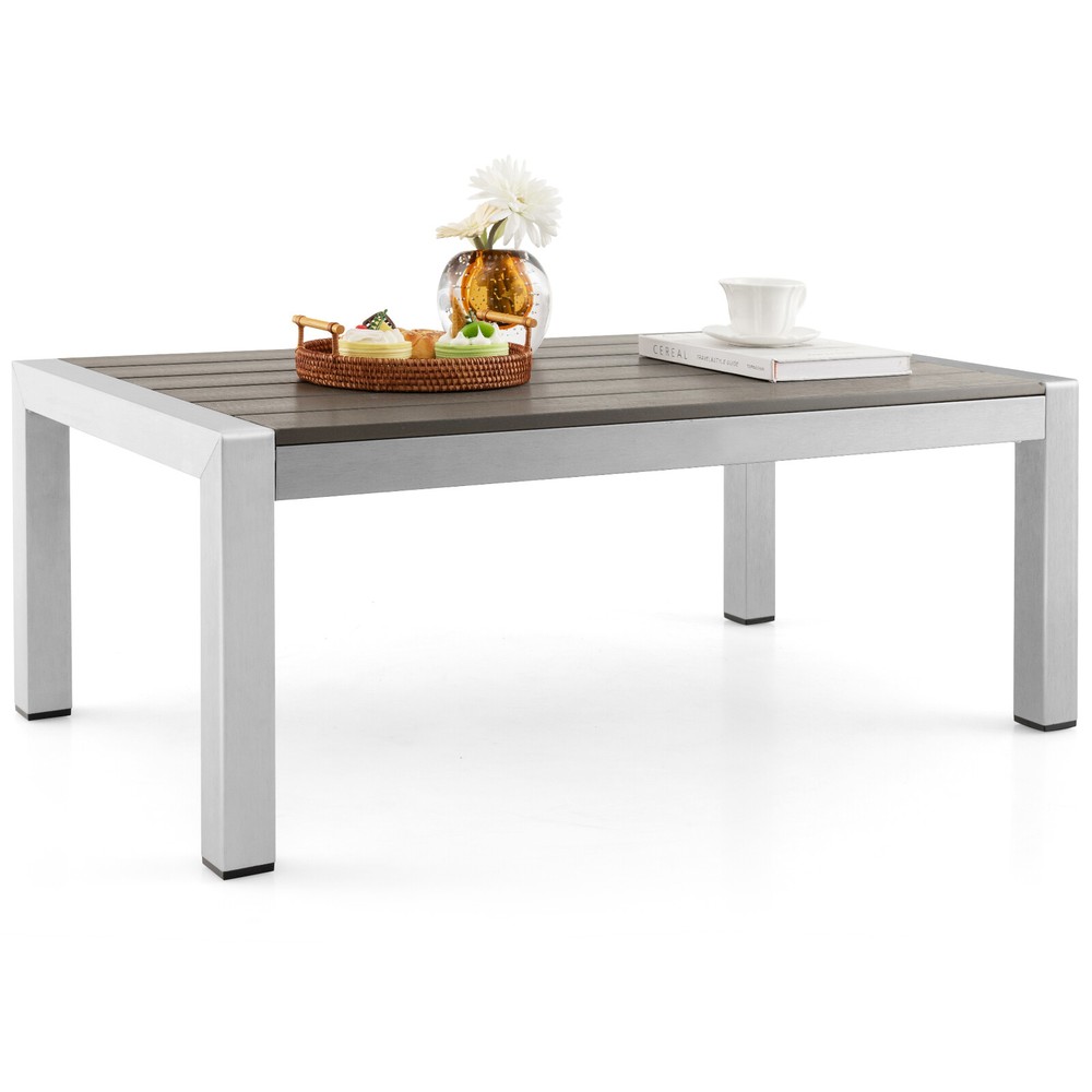 Outdoor Rectangular Cocktail Accent Table Patio Aluminum Coffee Table Garden