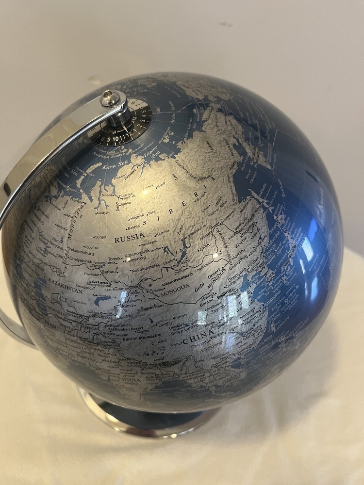 🔥RARE Chrome Base Gray and Blue colored 10” Diameter Globe🔥