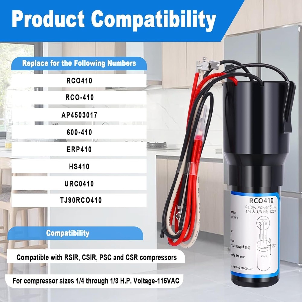 Easy-Install Compressor Hard Start Kit - 3 Components for 1/4-1/3 HP Units