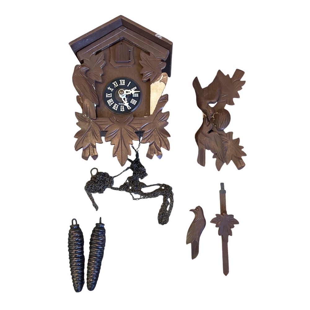 German Cuckoo Clock Regula Movement UNTESTED For Parts/Repair W/Weights/Pendulum
