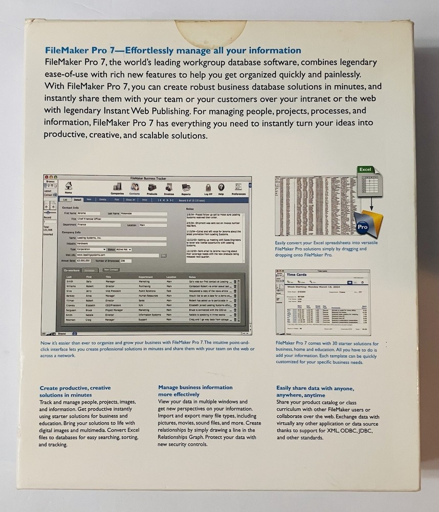 FileMaker Pro 7 Upgrade Retail Box 2004 Mac/Win Multilingual Complete