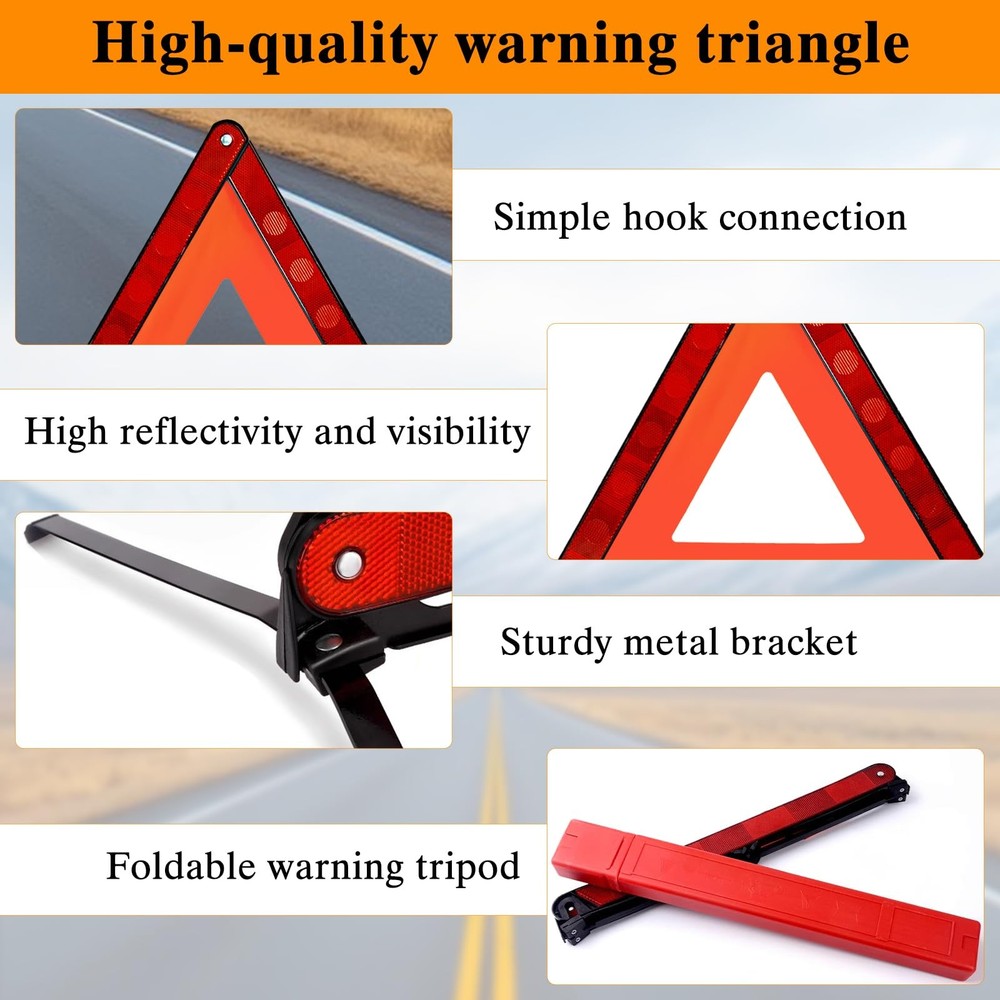 Warning Triangle Vehicle High Visibility Vests Set, 360 Degree Reflective Warning Triangle, Reflective...