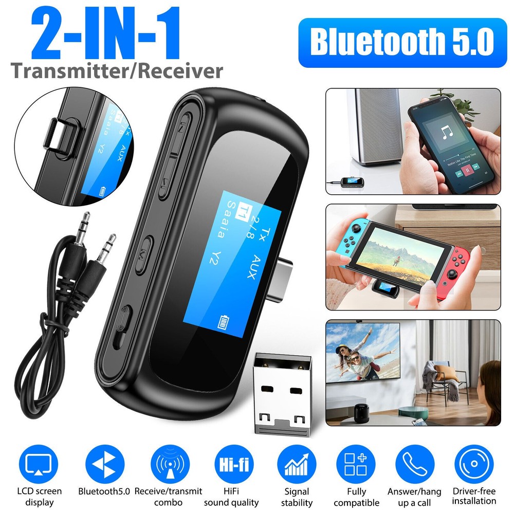 2 in 1 Wireless Audio 3.5mm Jack Aux Adapter Car Bluetooth Transmitter Receiver