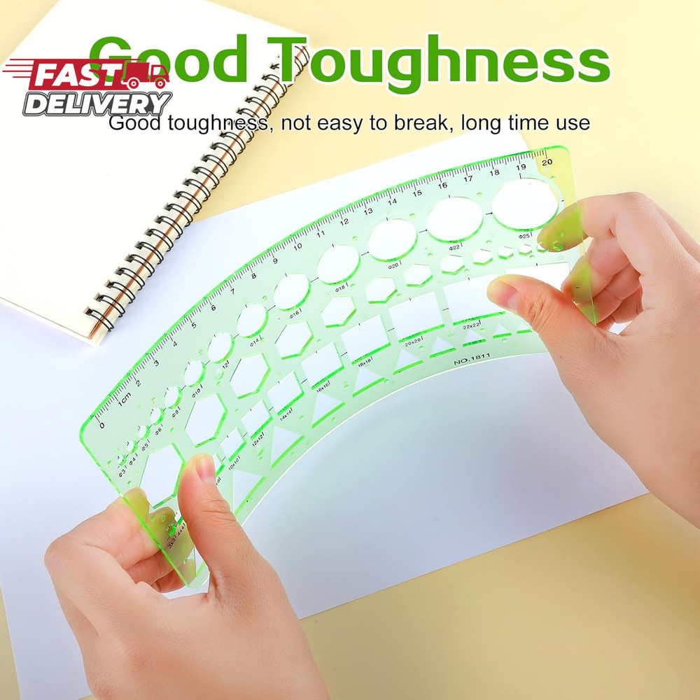 Circle Template for Drawing Drafting, 4Pcs Plastic Circle/Oval/Triangle Shape St