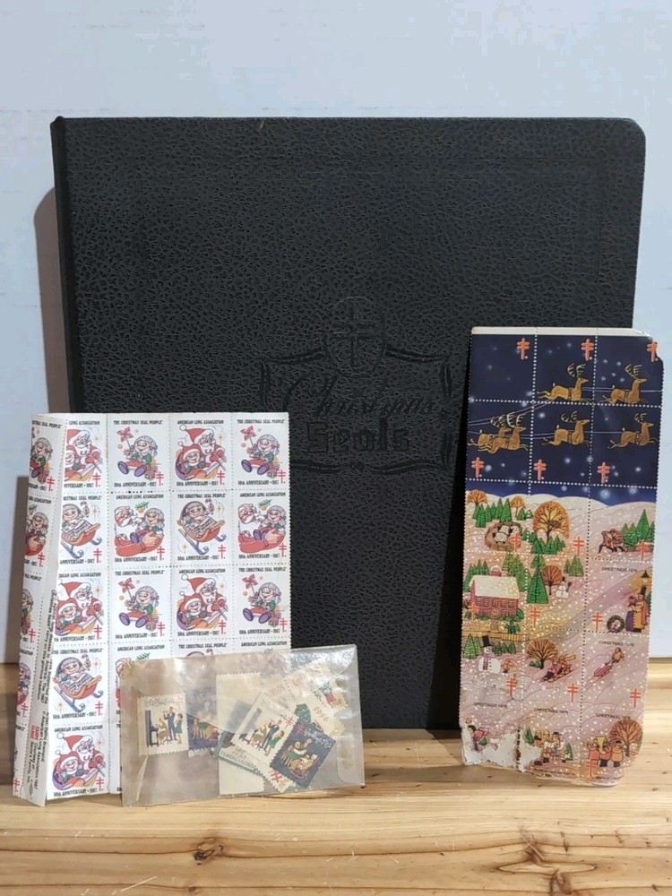 Vtg. White Ace Christmas Seals Folder W/Page Lifters & Historical US Pages *Read