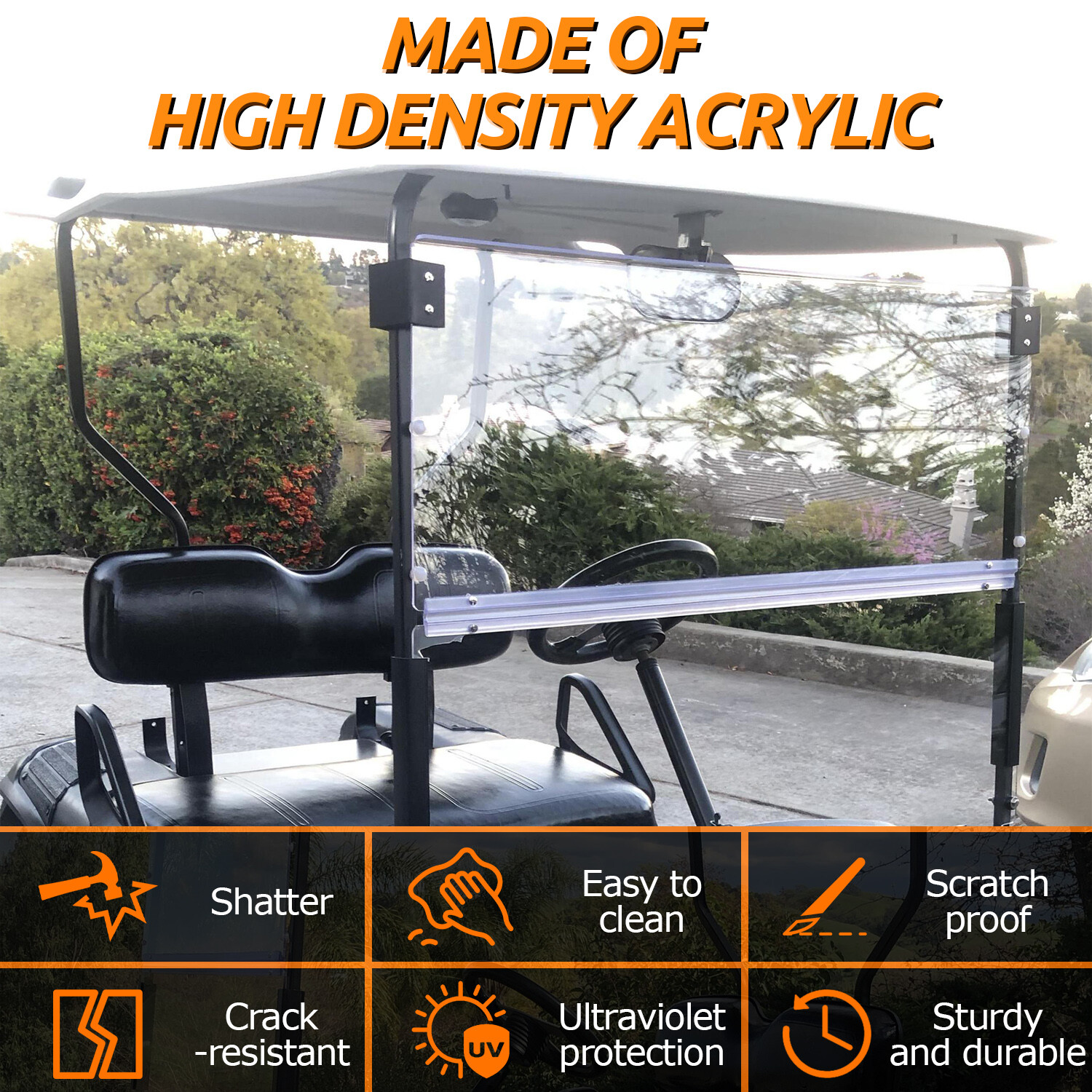 For EZGO TXT Medalist 1994-2013 14 Folding Golf Cart Windshield Clear Windscreen