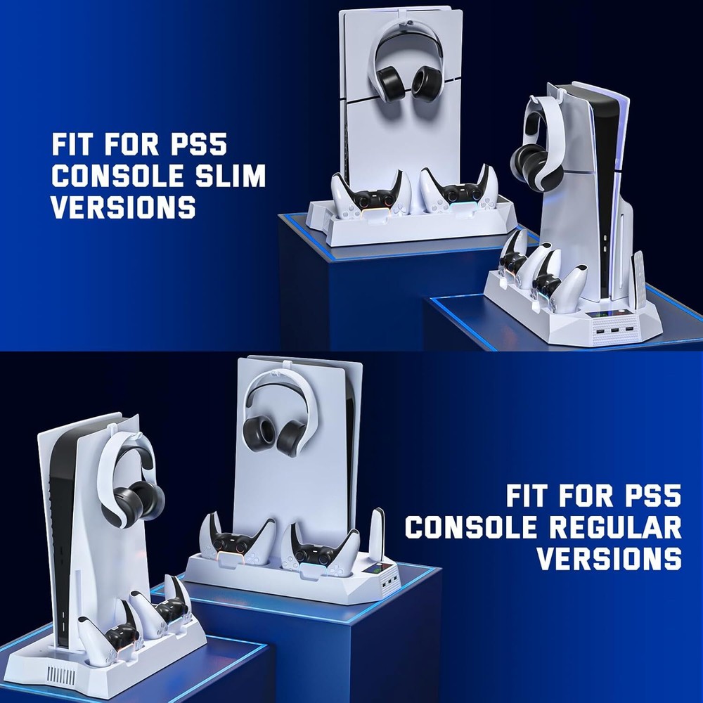 FOR PS5 Slim/Disc&Digital Editions PS5 Slim Controller Charger Stand+CoolingFan#