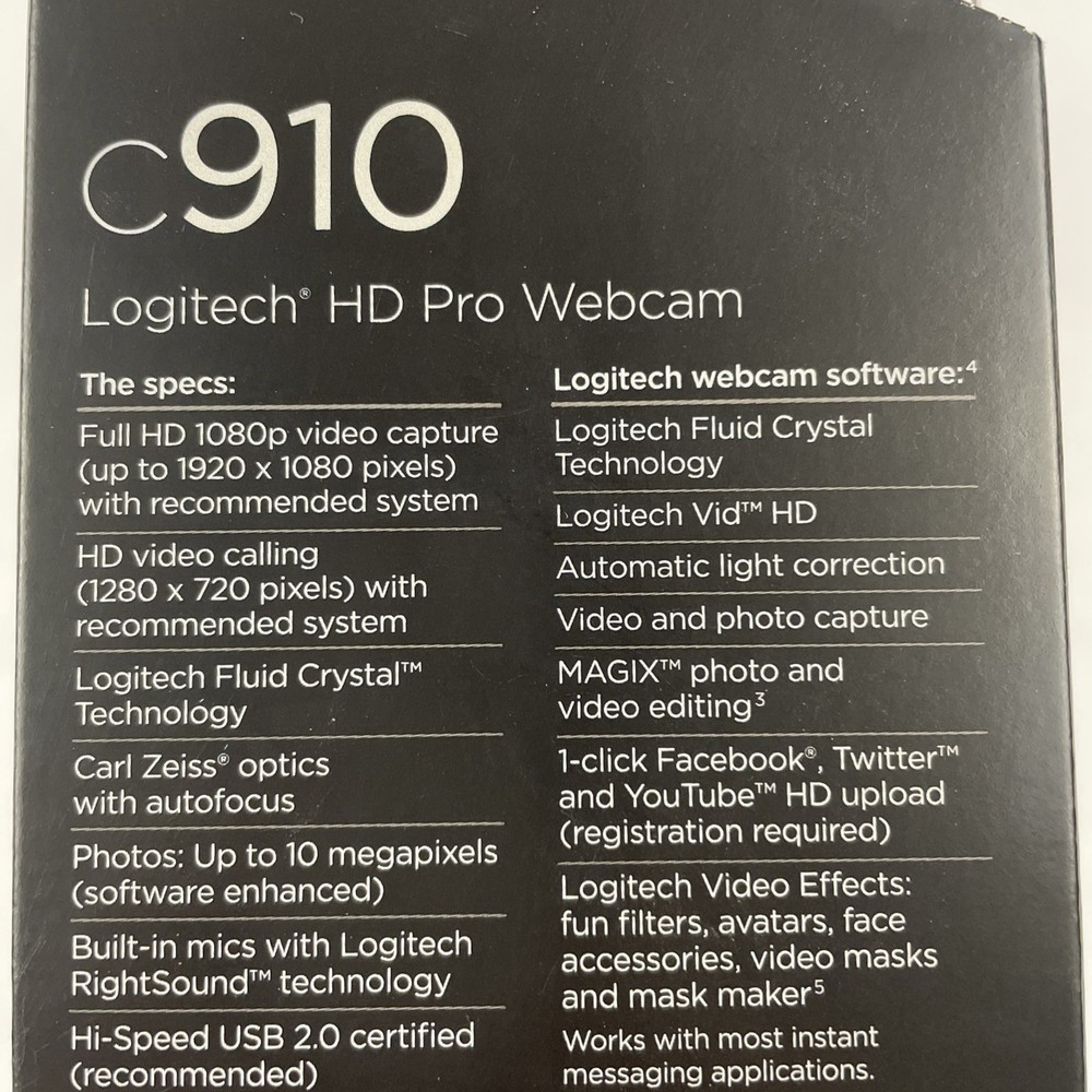 Logitech C910 Webcam HD Pro 1080p with Logitech Vid HD, Black